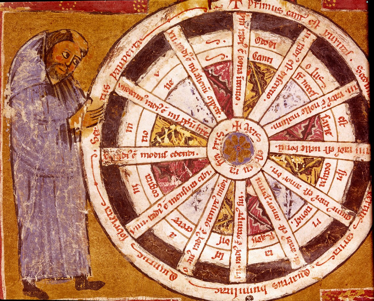 Mnich przy kole życia religijnego Miniatura z „Dzieła” Hugo de Sancto Victore (Hugo od św. Wiktora) (ok. 1096-1141) XII-wieczna Biblioteca Governativa, Cremona autorstwa Unknown artist
