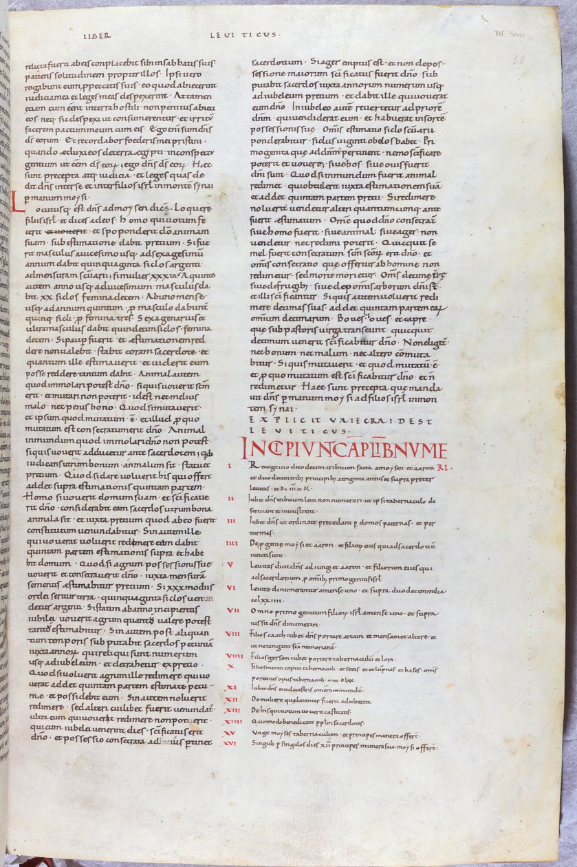 Strona z XI-wiecznej Biblii z incipitem rozdziału Księgi Liczb autorstwa Unknown artist