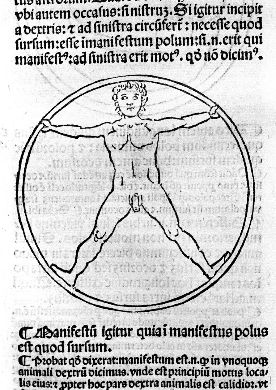 Strona „Filozofii ubogich” autorstwa Albert Wielki (= Albert Magnus 1206 - 1280). Ilustracja przedstawiająca mężczyznę w kręgu. Brescia 1493 autorstwa Unknown artist