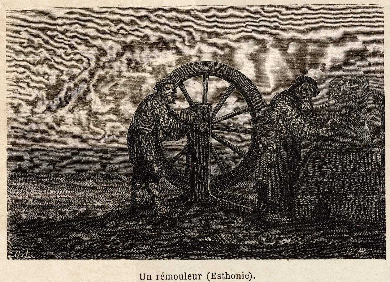 Remover w Estonii. Rysunek Henrieta, ilustrujący jego podróż do rosyjskich prowincji bałtyckich w latach 1851-54. Grawerowanie w „”Le tour du monde””, pod redakcją Edouarda Chartona autorstwa Unknown artist
