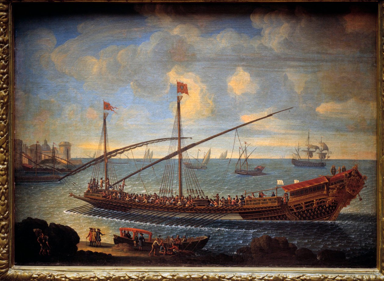 Królewska galera powracająca do portu To „Reale de France” zbudowana w 1679 roku. Anonimowe malowidło z XVII wieku. Paryż, Musée de la Marine autorstwa Unknown artist