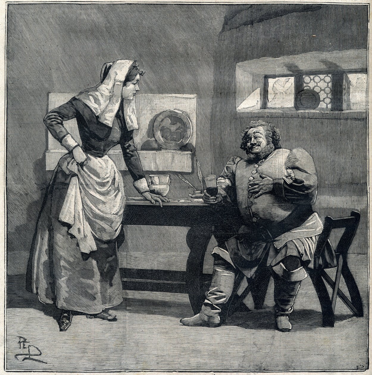 Scena „Falstaff” z opery eponim Giuseppe Verdiego powstała w 1893 roku. Grawer w „Le Parisien”” autorstwa Unknown artist