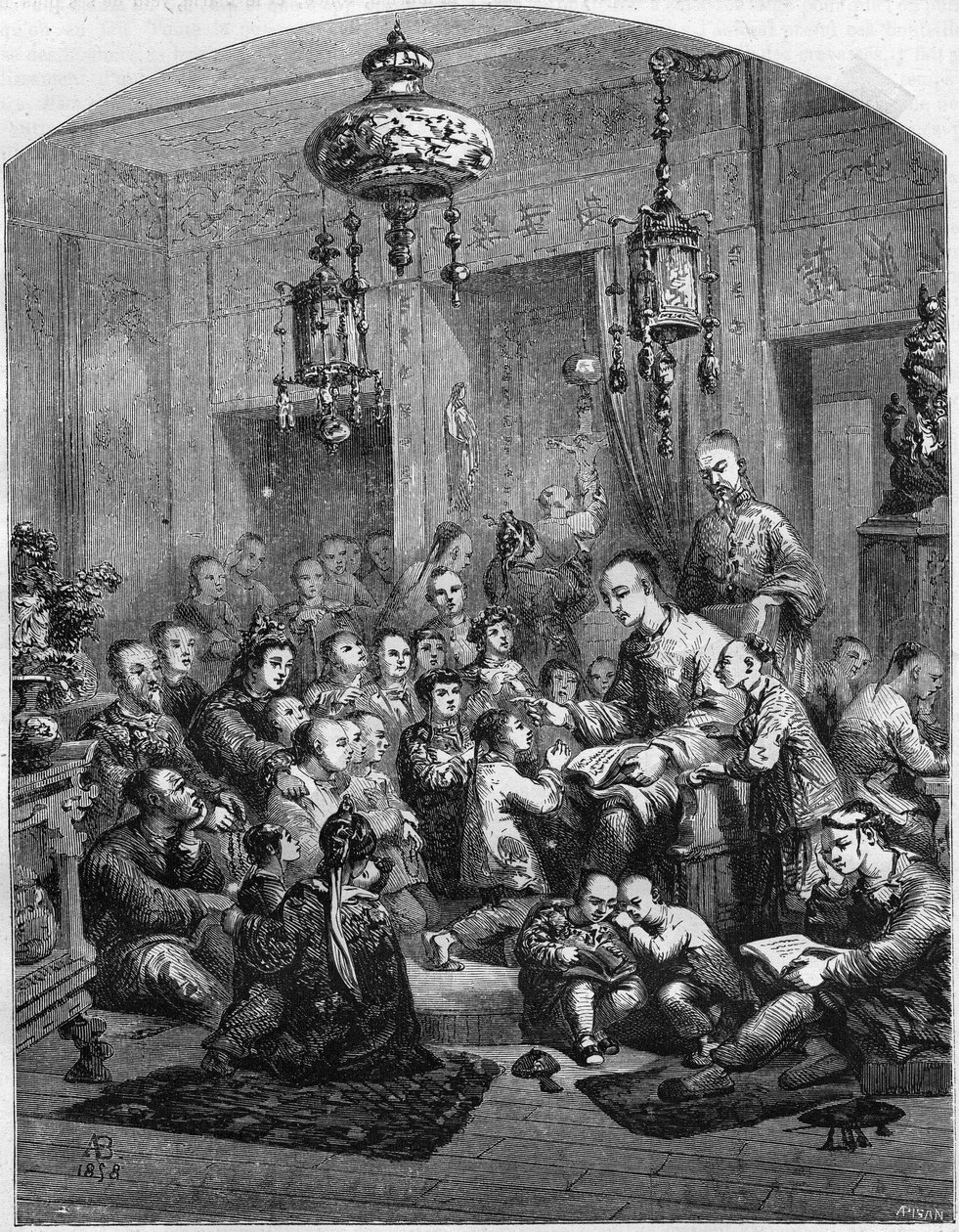Szkoła w Chinach w 1858 roku. autorstwa Unknown artist