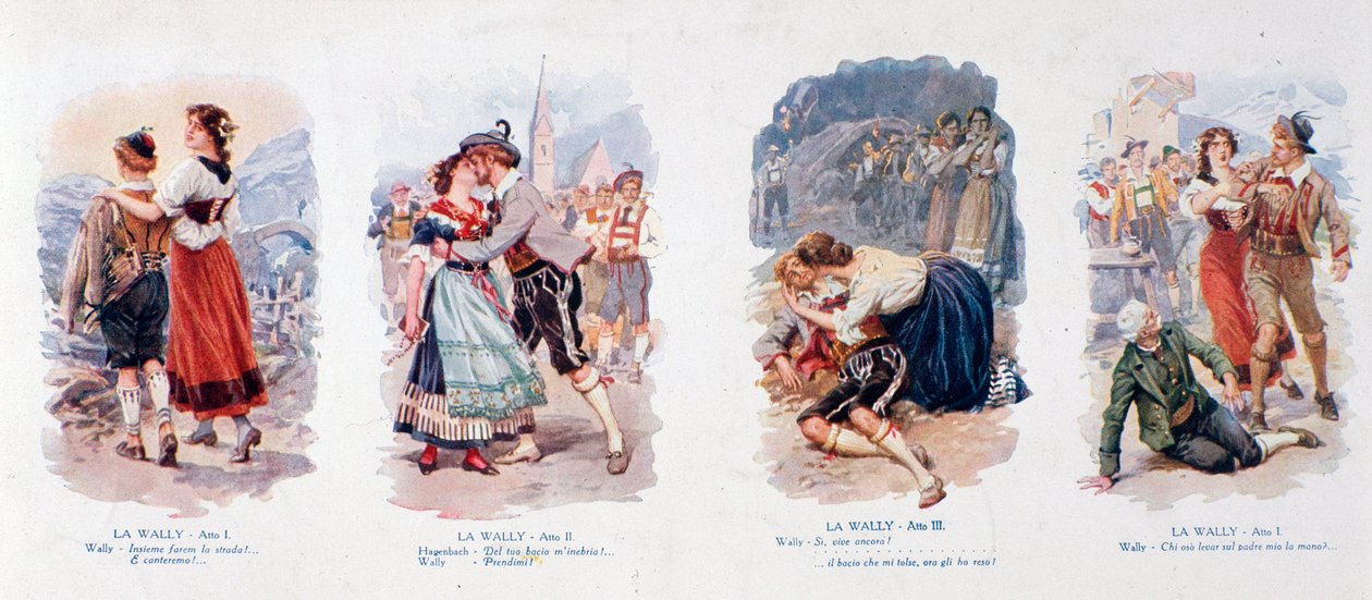 Seria winiet ilustrujących operę La Wally (litografia) autorstwa Unknown artist