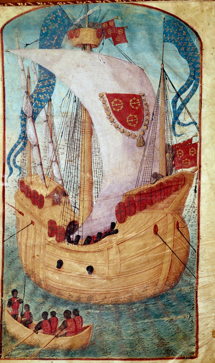 Statek z dekoracją żagla herbu Louisa Maleta (1441-1516), seigneur of Granville Miniature z Olivier de la Marche (1425-1502) 1483 Chantilly, Musee Conde autorstwa Unknown artist