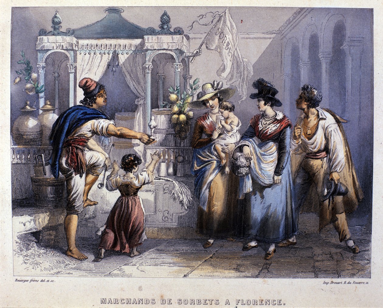 Sprzedawca sorbetów we Florencji. Litografia około 1820 autorstwa Unknown artist