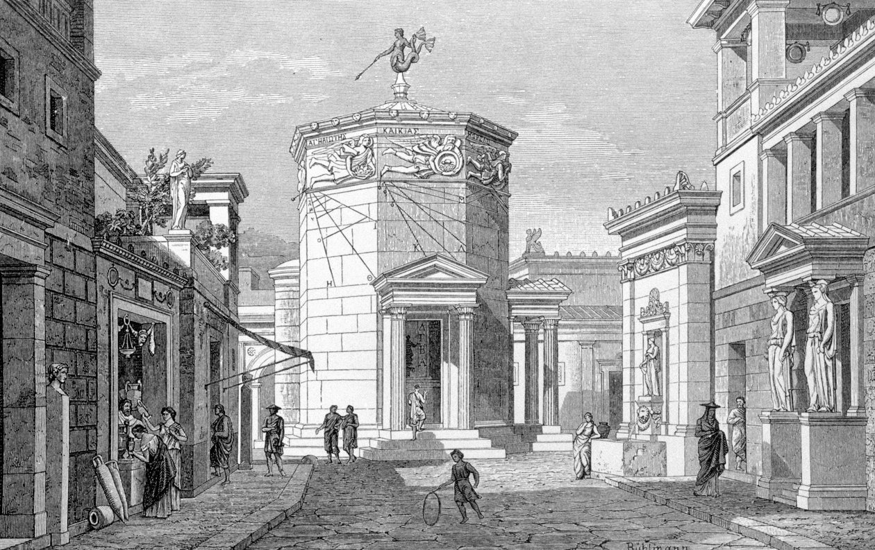 Ulica w Atenach. Grawerowanie z 1877 roku. autorstwa Unknown artist