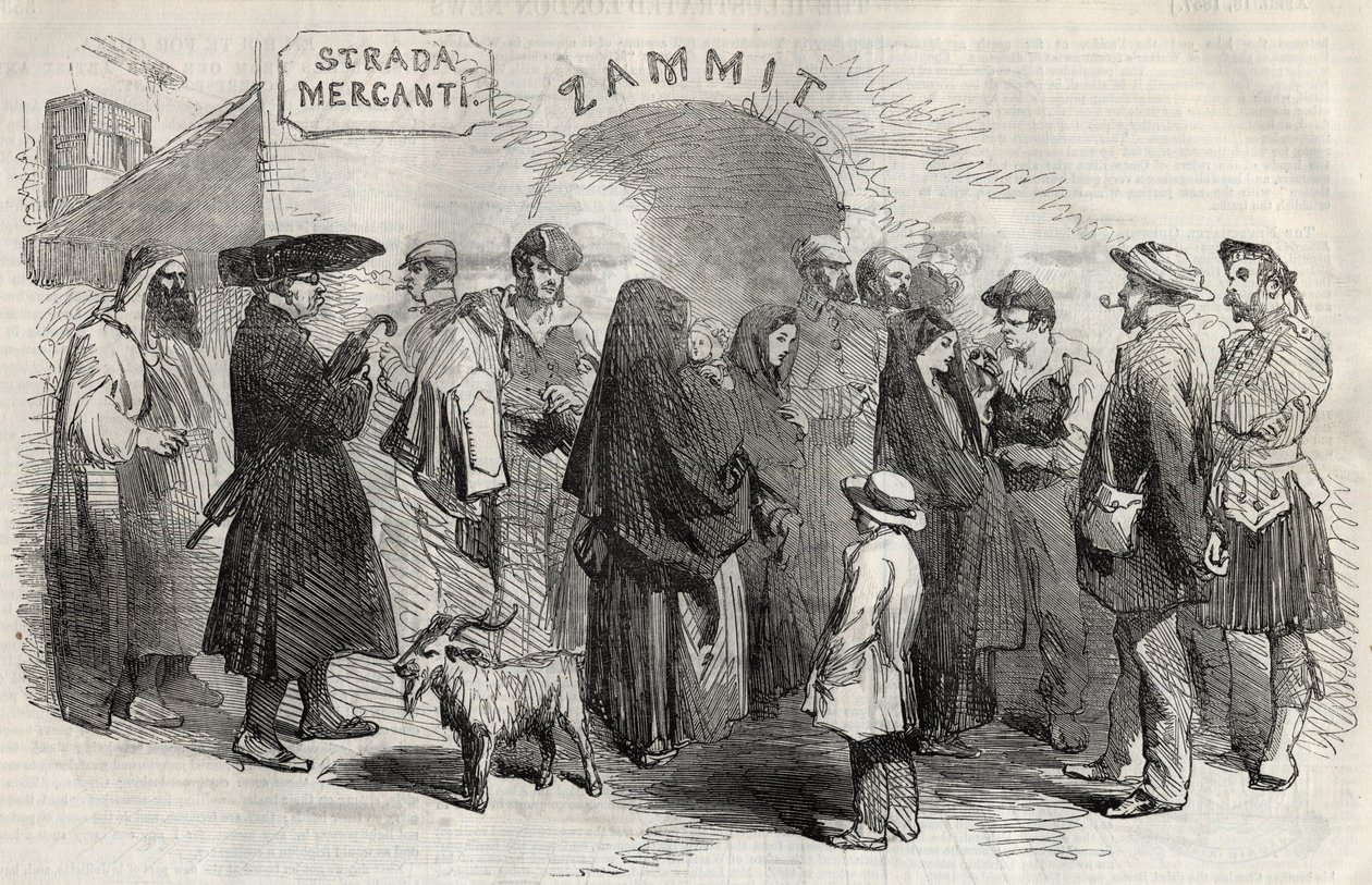 Ulica w Valletcie (Valletta) na Malcie (Malta) w 1857 roku. autorstwa Unknown artist