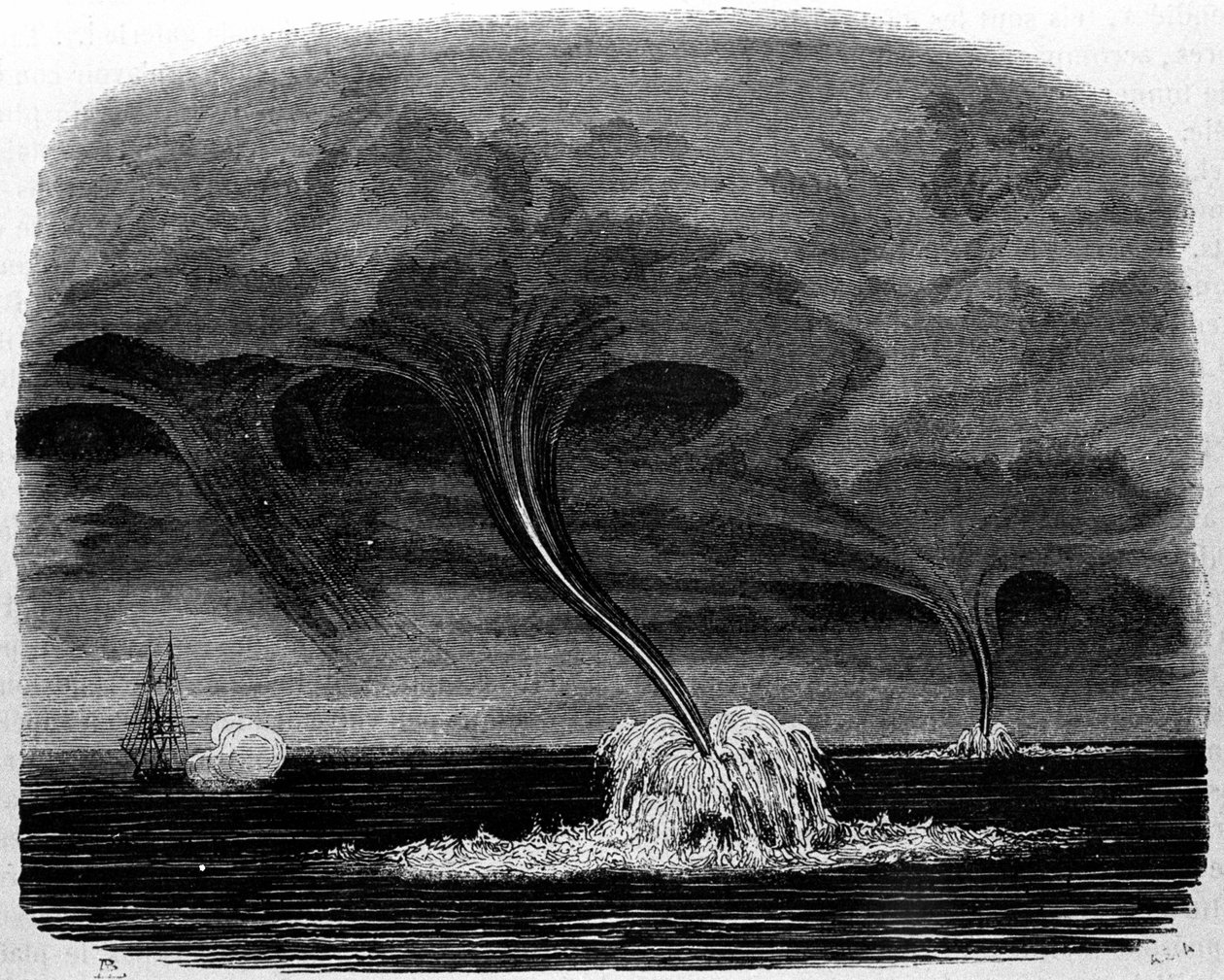 Tornado wody. Grawerowanie z XIX wieku. autorstwa Unknown artist