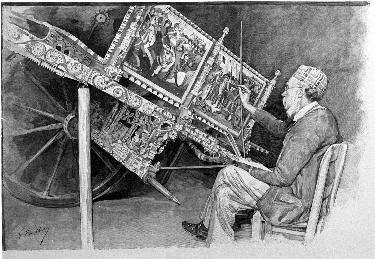 Tradycyjny sycylijski malarz czołgów. Grawerowanie z XIX wieku autorstwa Unknown artist