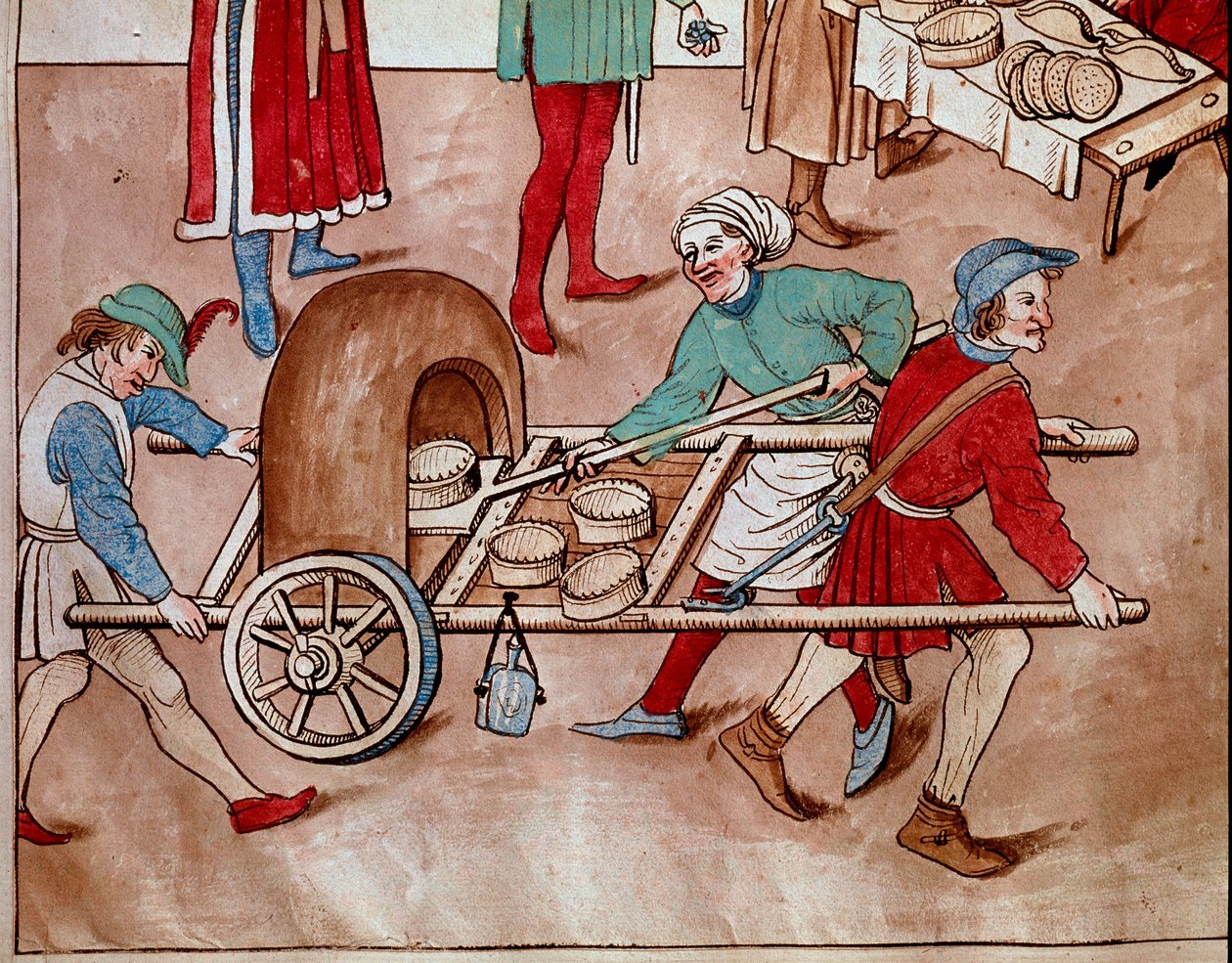 Chodzący piekarz. Miniatura z „Kroniki soboru w Konstancji” Ulricha Richentala (1360-1437) 1438 ok. Praga, biblioteka narodowa autorstwa Unknown artist