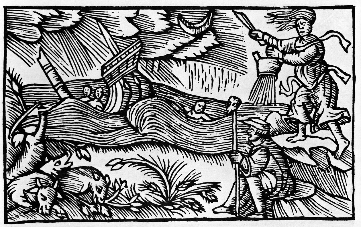 Czarownica wywołuje burzę po „Historii de gentis nortentrionalibu” Olausa Magnusa, Rzym 1555 autorstwa Unknown artist