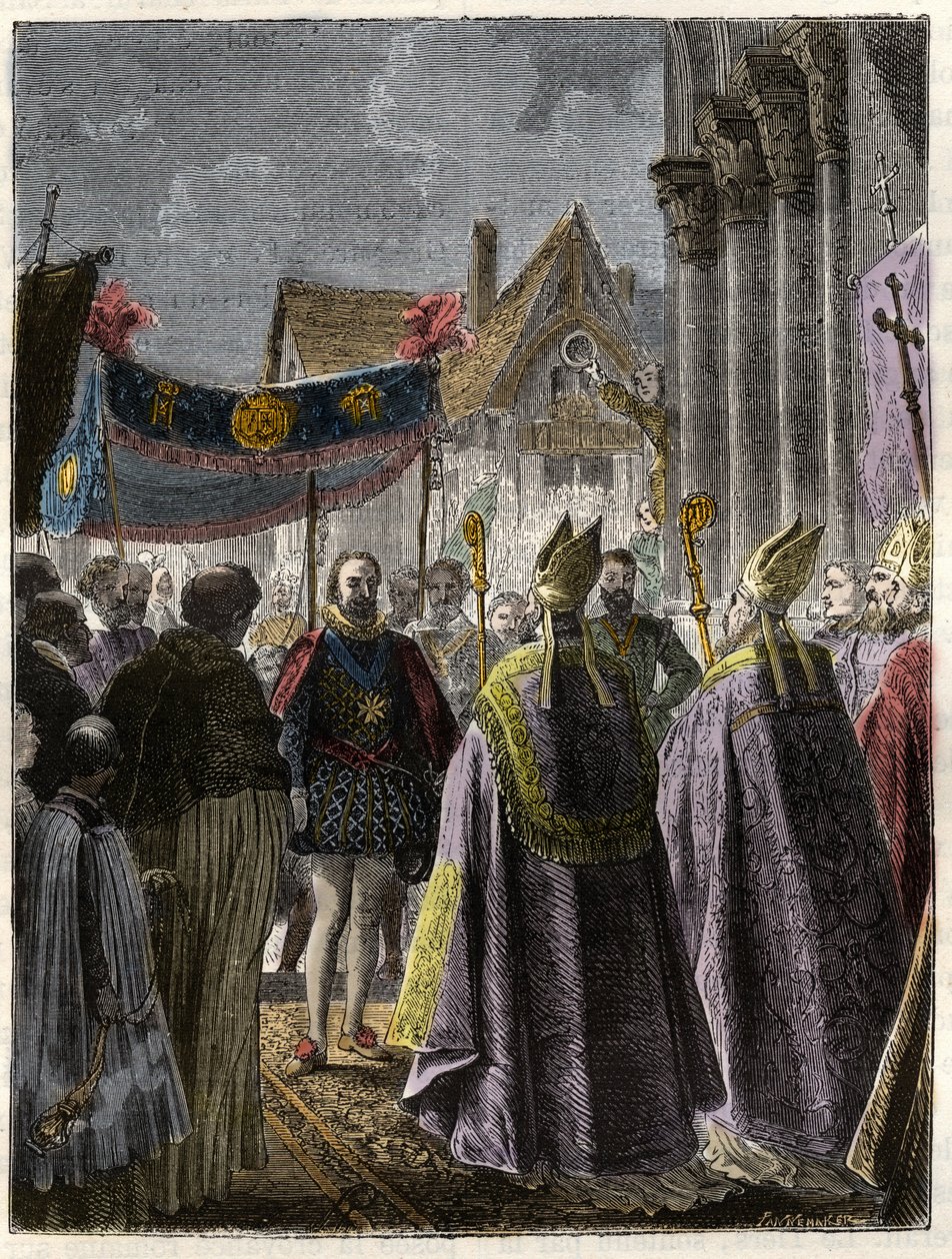 Wyrzeczenie Henryka IV i nawrócenie na katolicyzm w St. Denis 15 lipca autorstwa Unknown artist