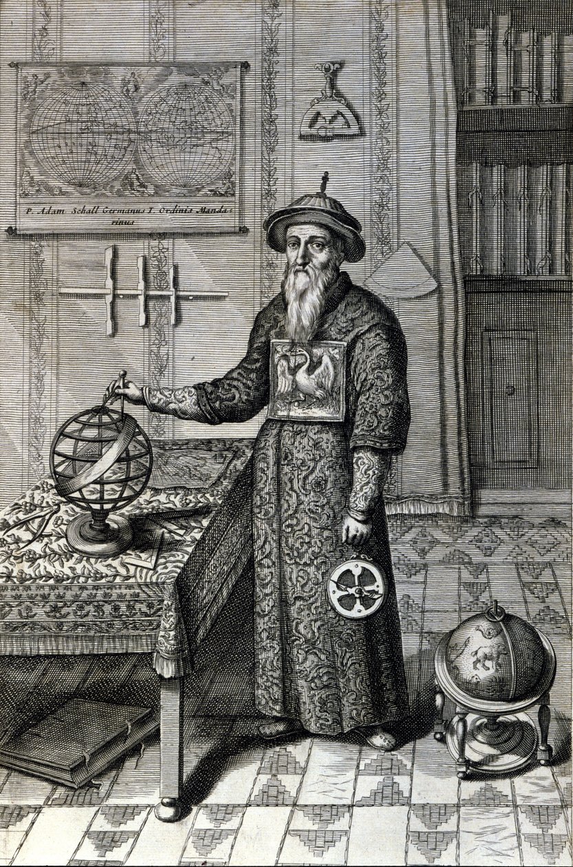 Adam Schall, astronom (1592-1666) w stroju mandaryńskim w obserwatorium w Pekinie, w „Chiny” Athanase Kircher (lub Athanasius Kircheri) autorstwa Unknown artist