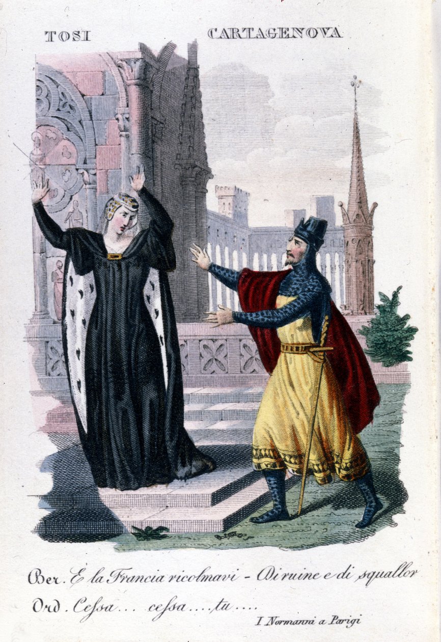 Adelaide Tosi i Orazio Cartagenova w „The Normans in Paris” Saverio Mercadante. Kompozytor włoski (1795-1870). autorstwa Unknown artist