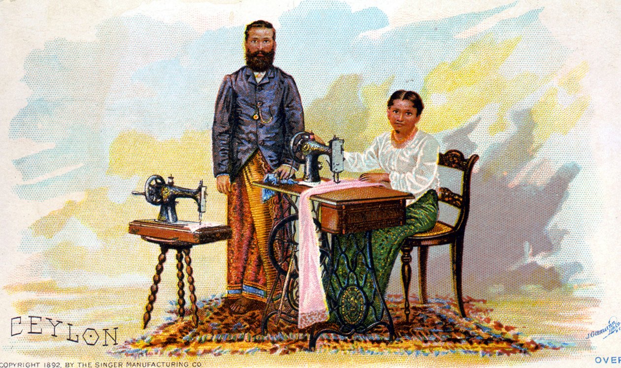 Reklama maszyn do szycia Singer, Cejlon (obecna Sri Lanka). 1892 autorstwa Unknown artist
