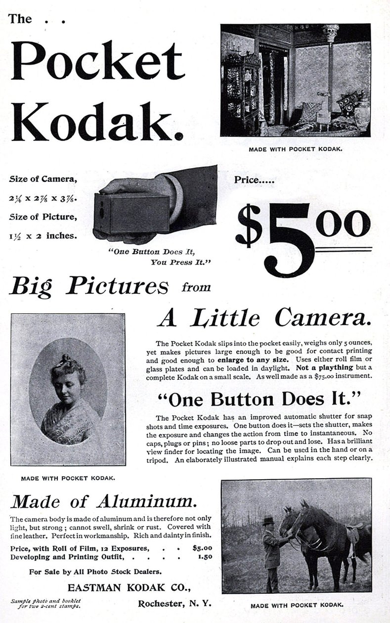 Reklama kieszonkowego aparatu Kodak. (Pocket Kodak) 1895. Szeregowy Dz. autorstwa Unknown artist