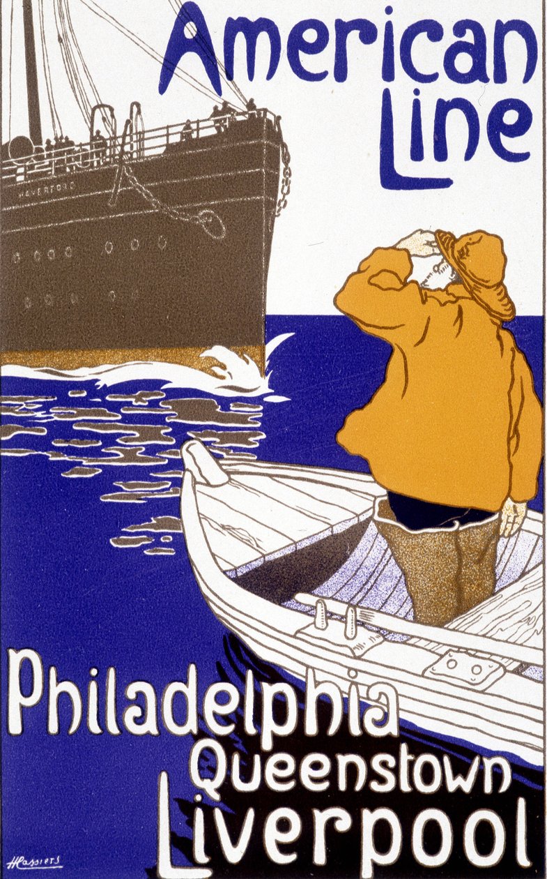 Plakat reklamowy American Line “Philadelphia - Queenstown - Liverpool” w “Pictorial Placard””, Bruksela autorstwa Unknown artist