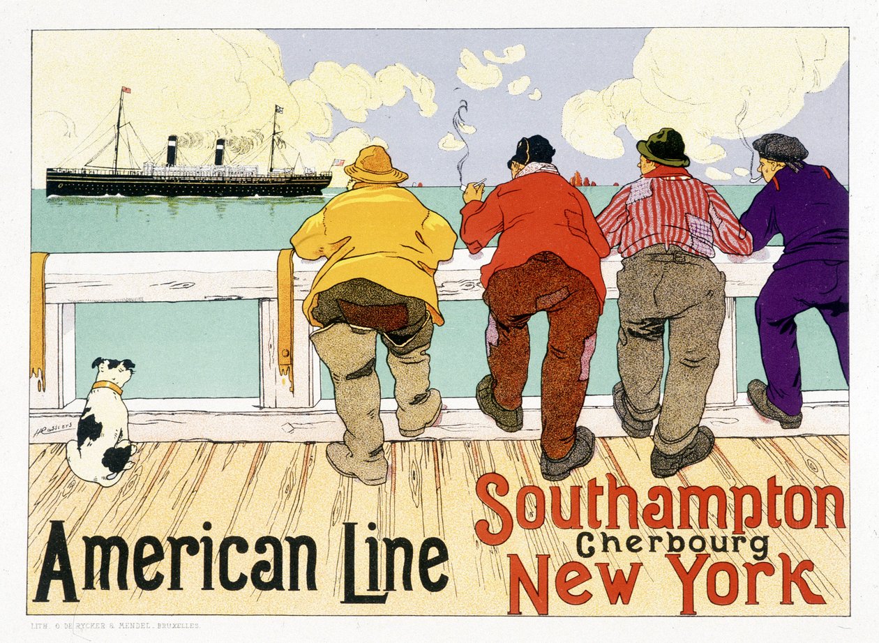 Plakat reklamowy American Line “Southampton, Cherbourg, New York” w “Pictorial Placard””, Bruksela autorstwa Unknown artist