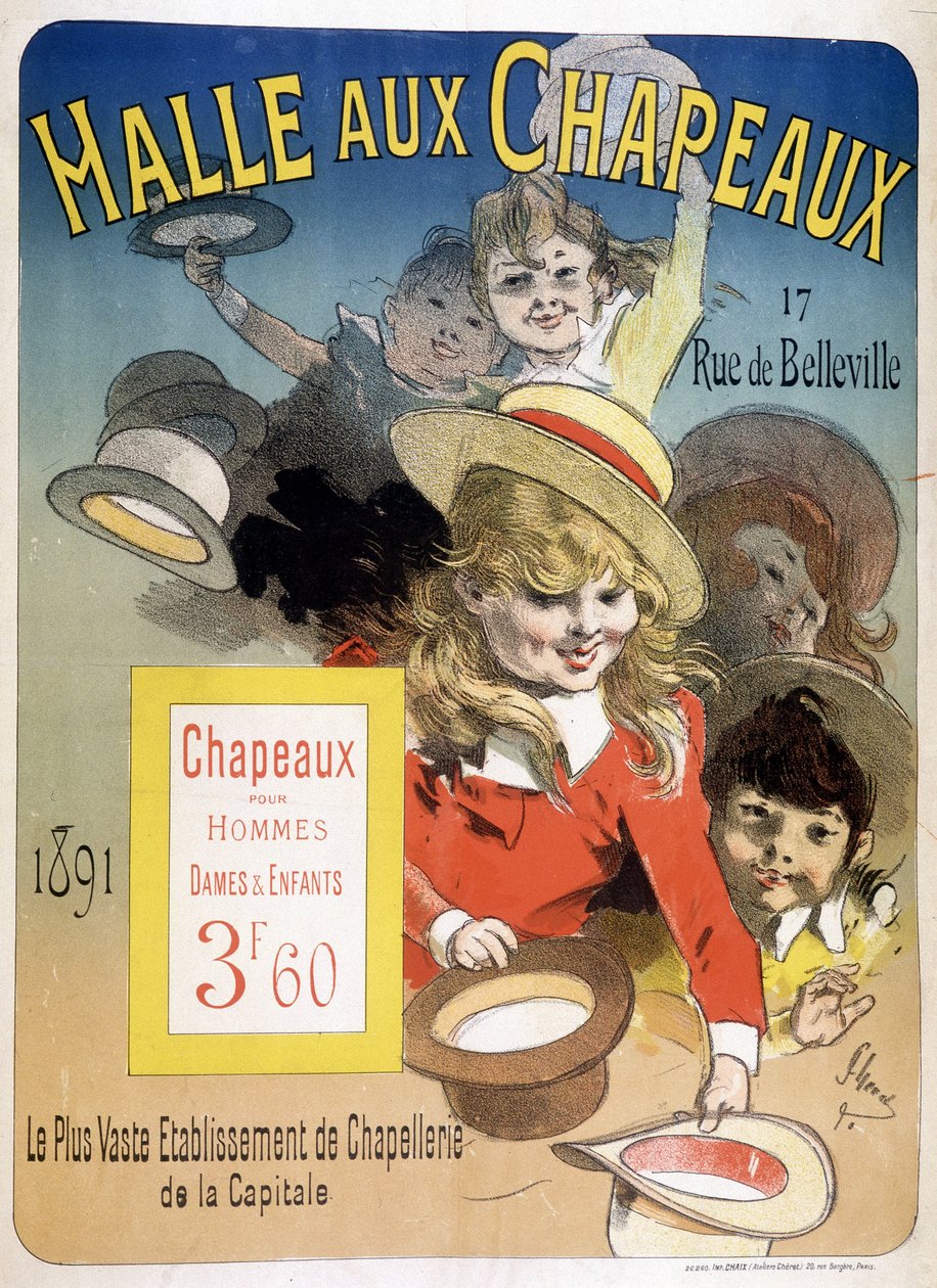 Plakat reklamowy „Halle aux hats”, rue de Belleville w Paryżu autorstwa Unknown artist