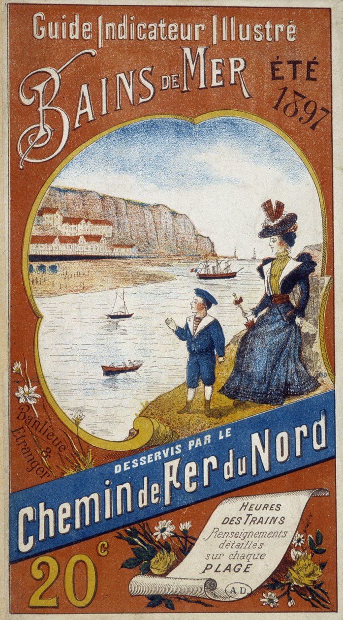 Plakat reklamowy dla Indicator Guide Ilustrowane kąpiele morskie obsługiwane przez Kolej Północną, lato 1897 autorstwa Unknown artist
