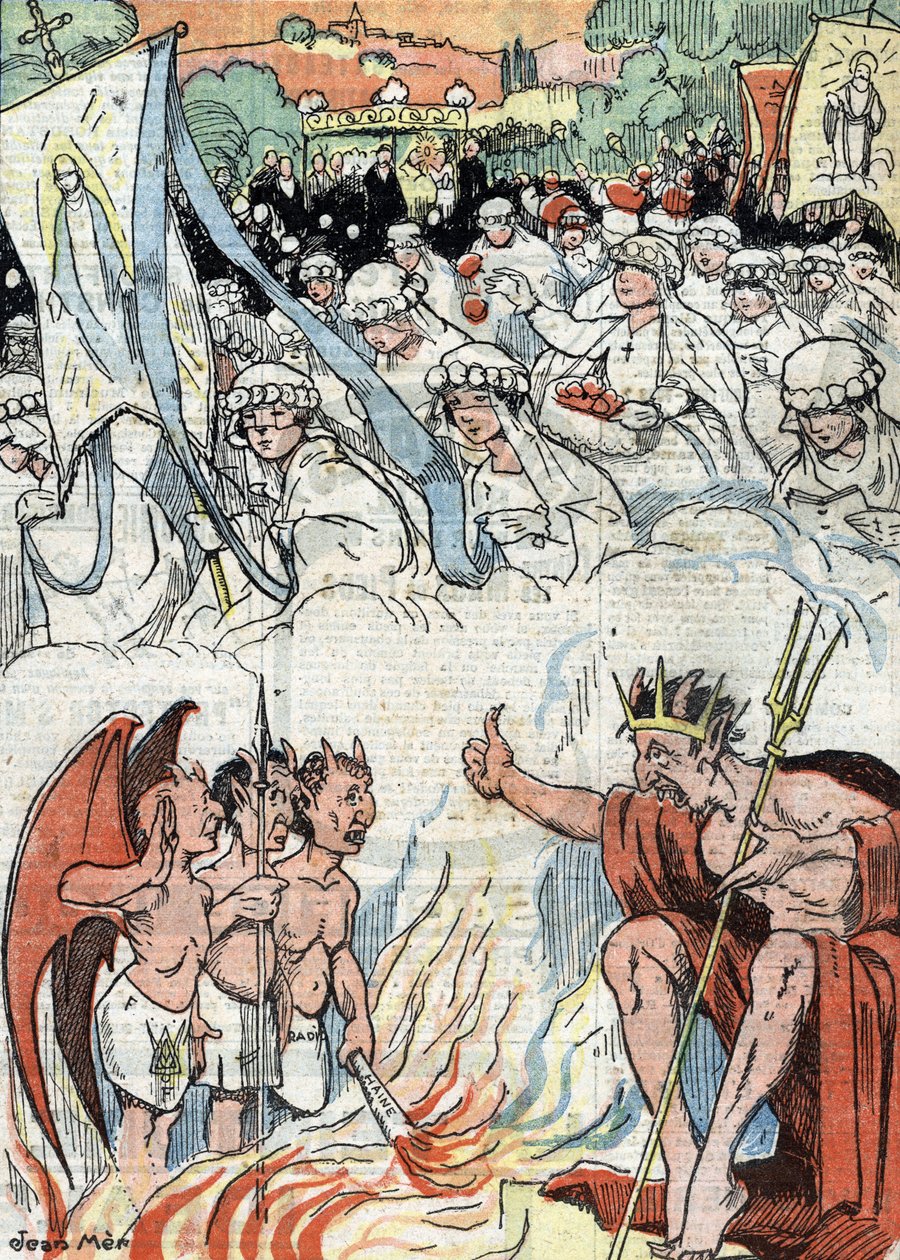 Po okresie zakazu religijnych wydarzeń publicznych, procesje i pielgrzymki wznawiają się we Francji Ilustracja z "Le pelerin" z maja 1921 r. autorstwa Unknown Artist