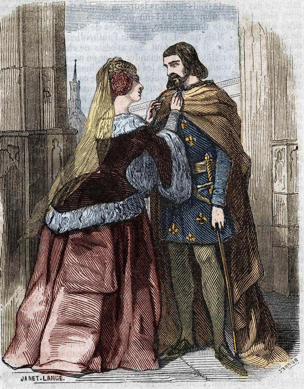 Agnes Sorel (1422-1450) (Pani Beaute sur Marne) (Beaute-sur-Marne) i król Francji Karol VII w opactwie Jumieges. Rycina XIX wieku. autorstwa Unknown artist