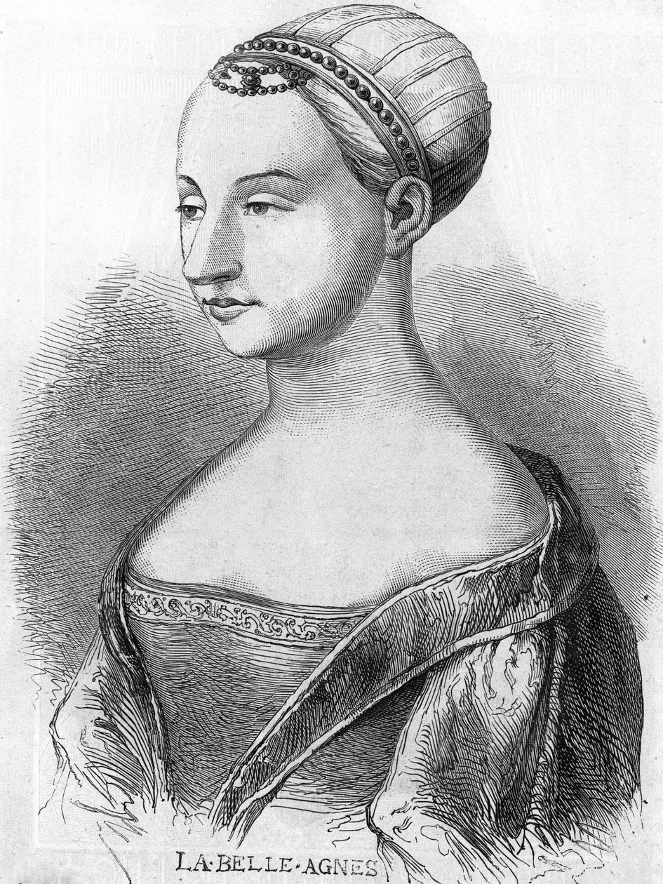 Agnes Sorel (1422-1450) (Pani Beaute sur Marne) (Beaute-sur-Marne), znana jako „La Belle Agnes”, ulubiona przez Karola VII. Rycina XIX wieku. autorstwa Unknown artist