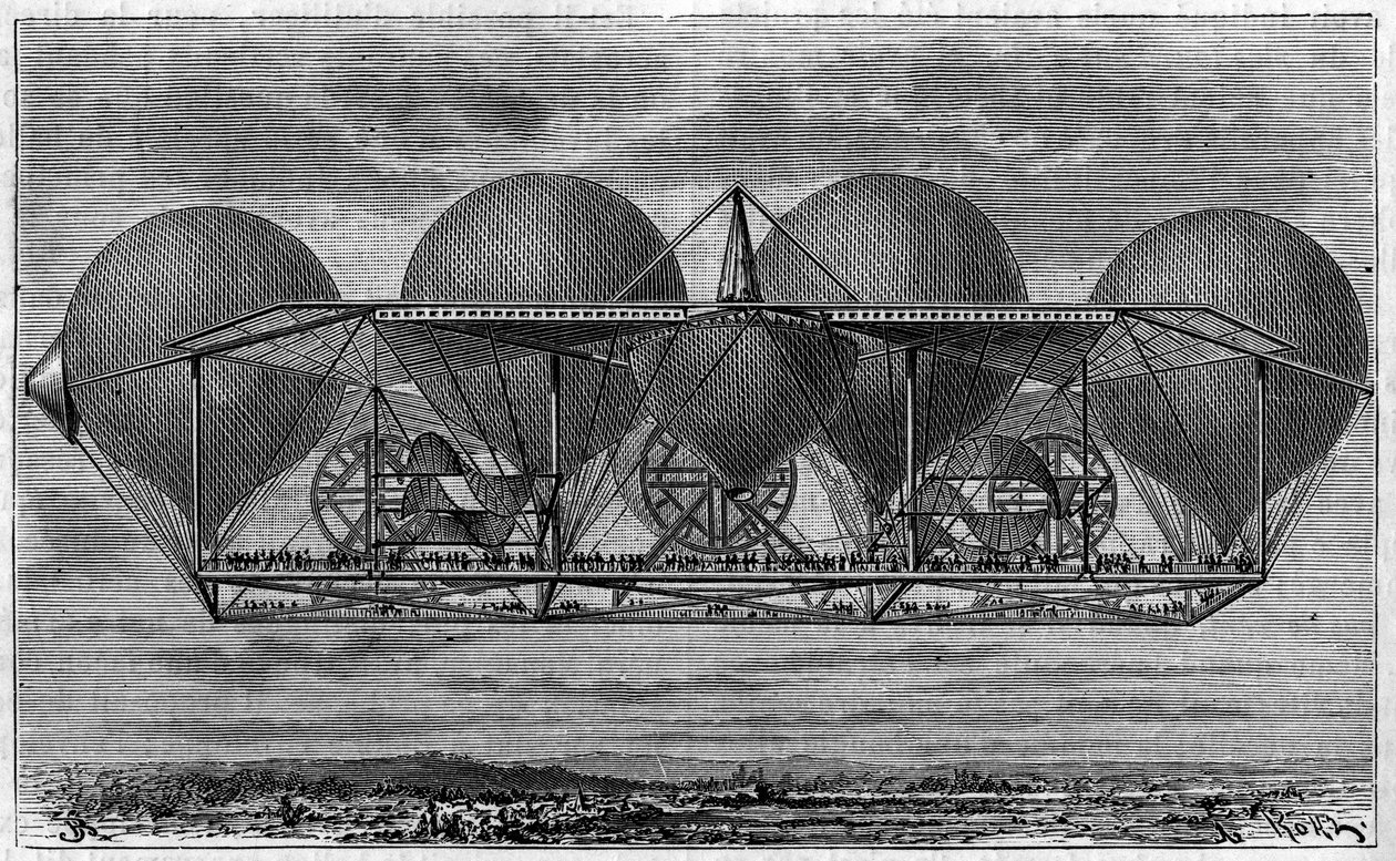 Projekt sterowca wynalazcy Ernesta Petina 1812-1878). Grawerowanie w „Dzienniku młodości”” autorstwa Unknown artist