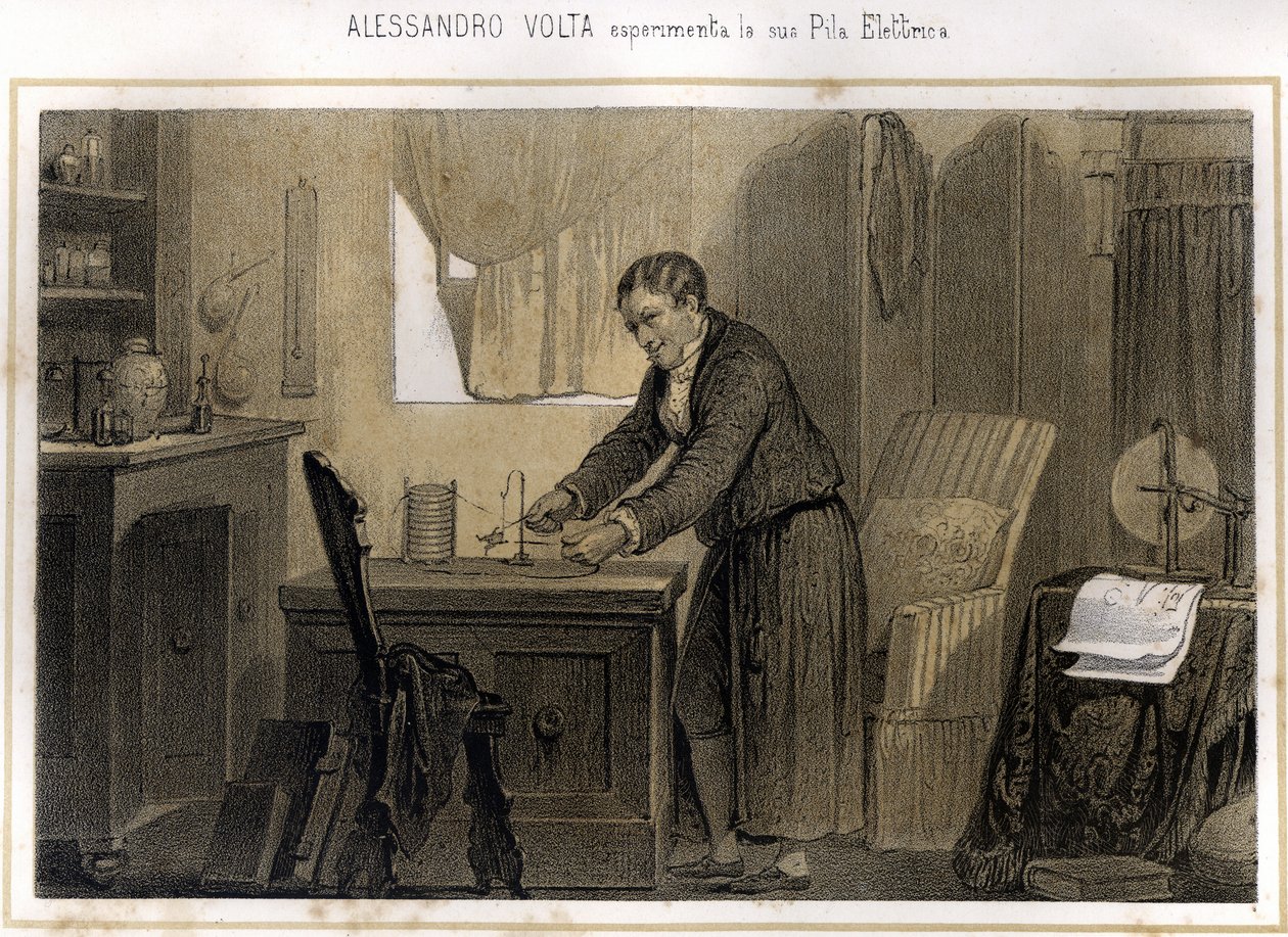 Alexandre (Alessandro) Volta (1745 - 1827) i jego doświadczenie z baterią elektryczną - w „”Storia d