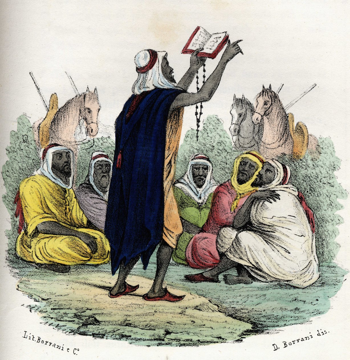 Algieria. Emir Abd el Kader (Abd-el-Kader lub ibn Muhyi al-Din al-Hasani (al Din al-Hasani) (1808-1883) wezwał do pierwszego dżihadu (świętej wojny) w 1832 roku. Algeri””, Leone Galibert, t. 2 autorstwa Unknown artist