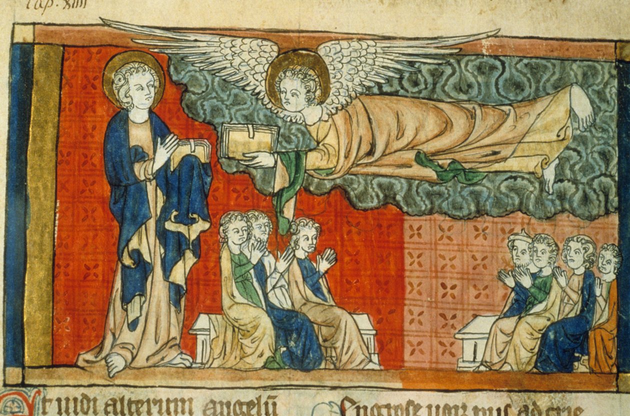 Alegoria upadku Babilonu (z aniołem) - Miniatura średniowiecza (ref.815, 032r): Prośba o zgodę Biblioteki Miejskiej Tuluzy (tel: 05 62 27 66 66) autorstwa Unknown artist