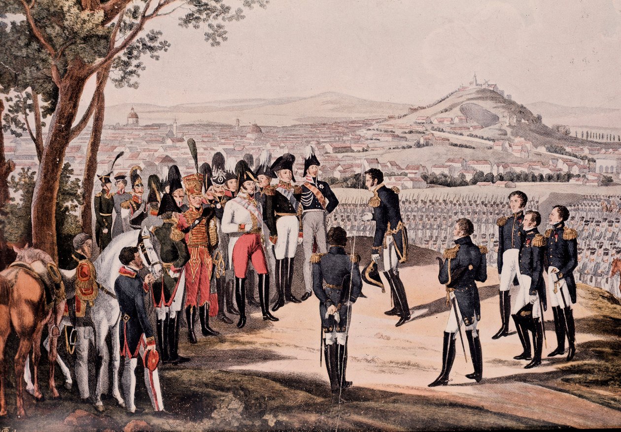 Alianci pruscy pod Schwartzenbergiem pokonali Francuzów pod Marmontem/Mortierem (grawerowanie) autorstwa Unknown artist