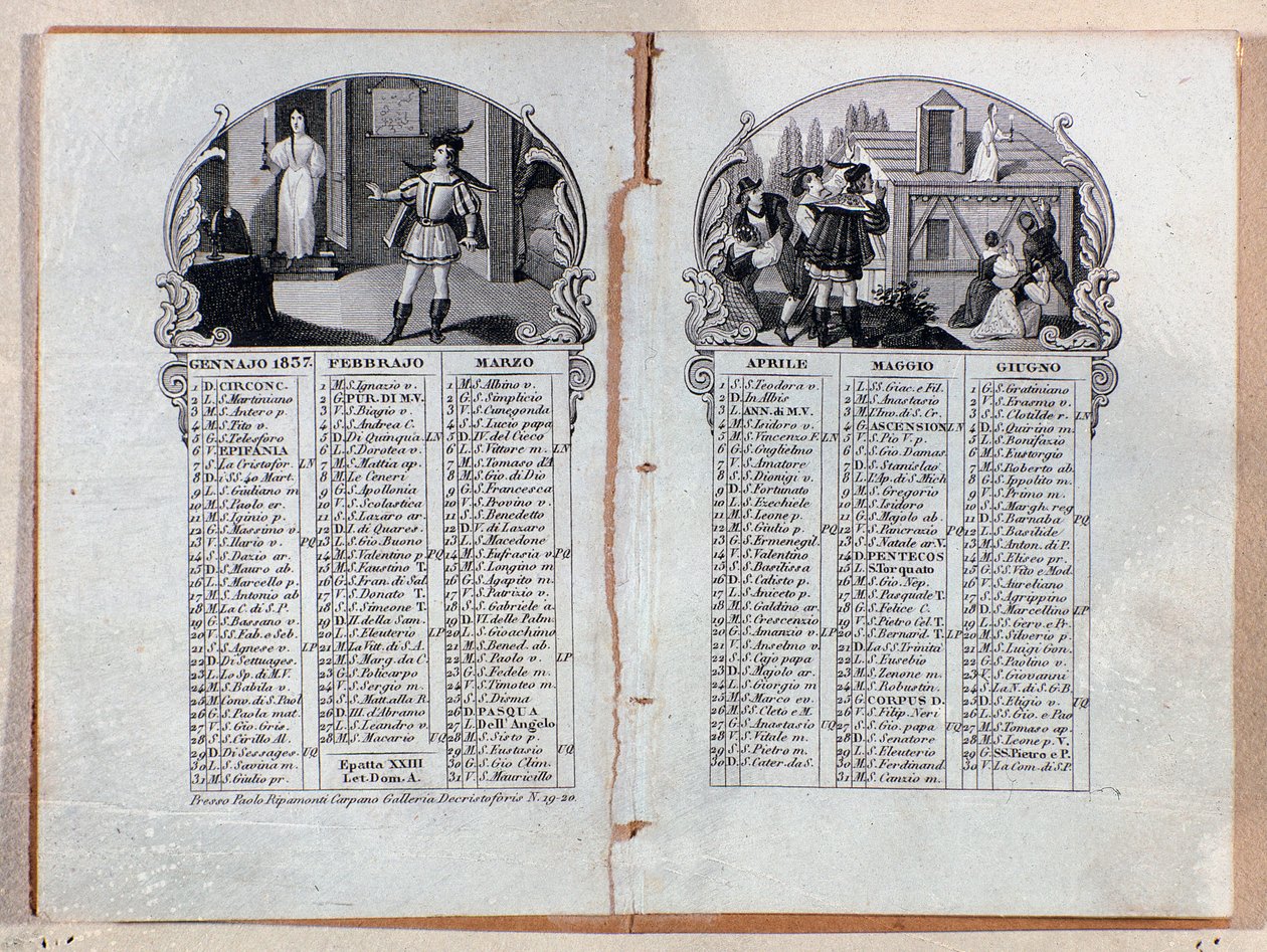 Kalendarz almanachowy z roku 1837 ozdobiony scenami opery La sonnambula autorstwa Vincenzo Belliniego autorstwa Unknown artist