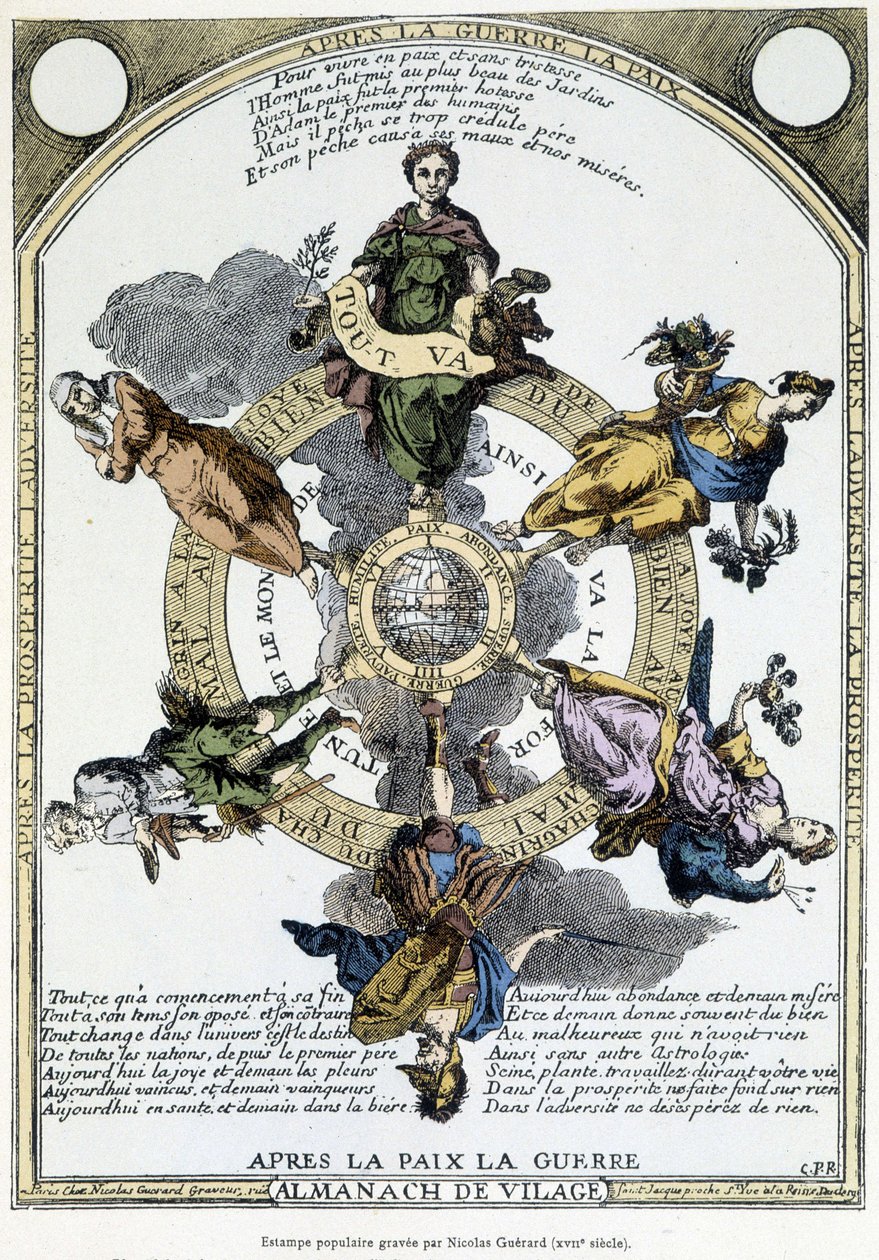 Almanach de vilage „Po wojnie pokój, po pokoju wojna”: szafa na wsi i zaprojektowana w sensie łagodnej filozofii, aby obudzić w masach ducha rezygnacji w obliczu nędzy czasu - XVII wiek autorstwa Unknown artist