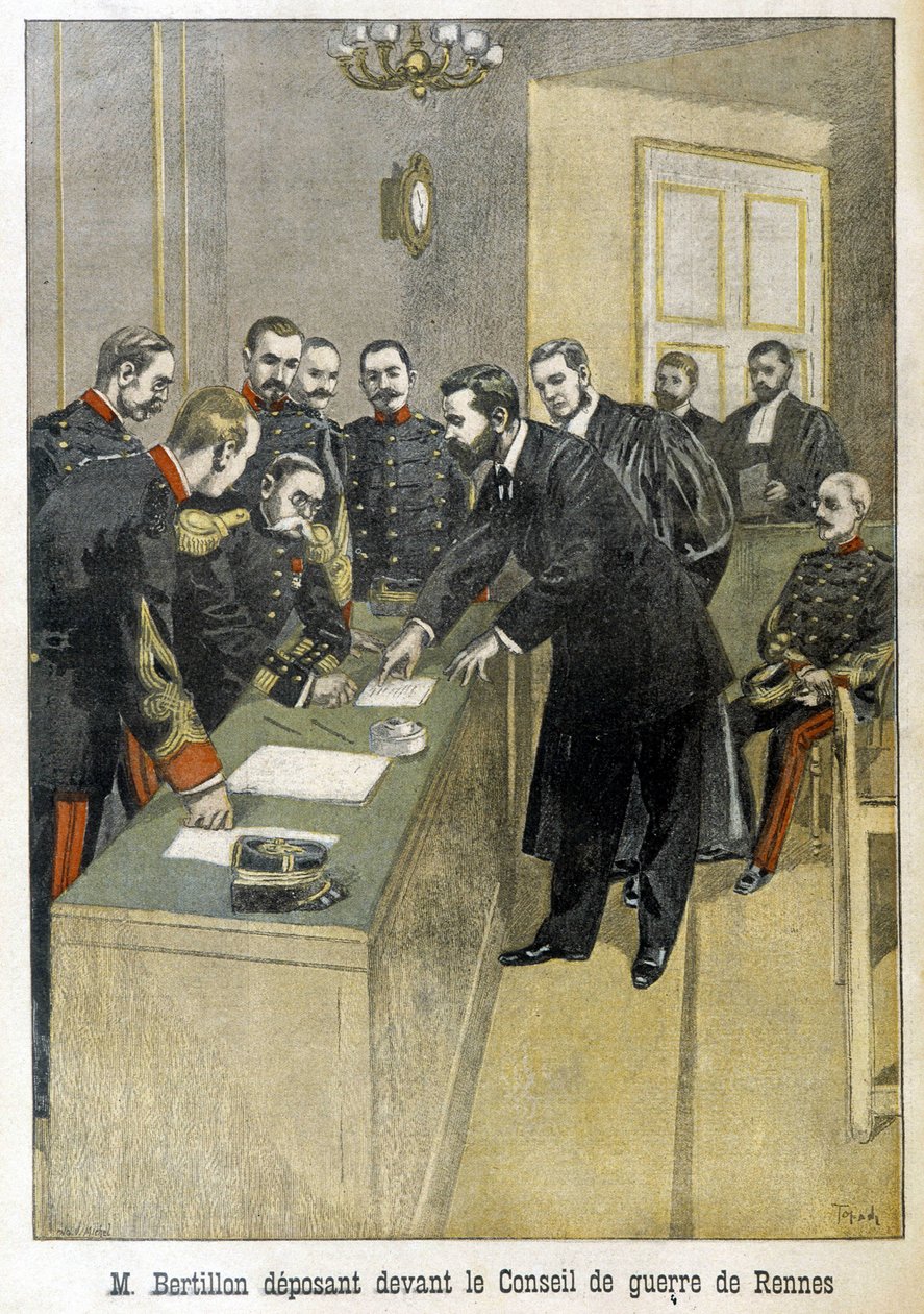 Alphonse Bertillon zeznający przed Radą Wojny w Rennes (sprawa Dreyfusa) - w „” Le Petite Journal” autorstwa Unknown artist