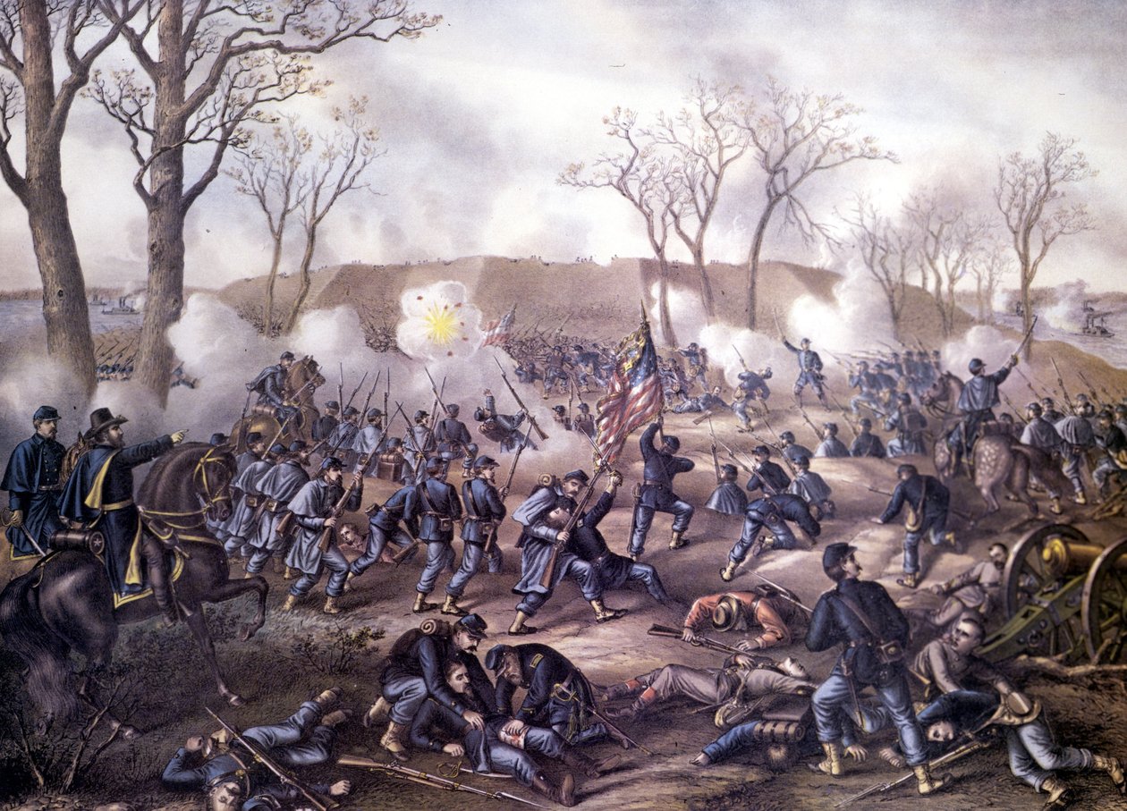Wojna secesyjna (1861 - 1865): Pierwsza bitwa pod Fort Donelson (Tennessee) 16 lutego autorstwa Unknown artist