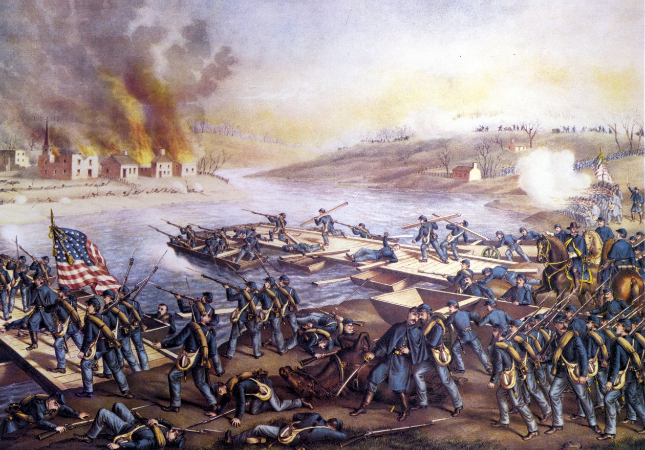 Wojna secesyjna (1861 - 1865): Pierwsza bitwa pod Fredericksburgiem (Wirginia) 11 grudnia autorstwa Unknown artist