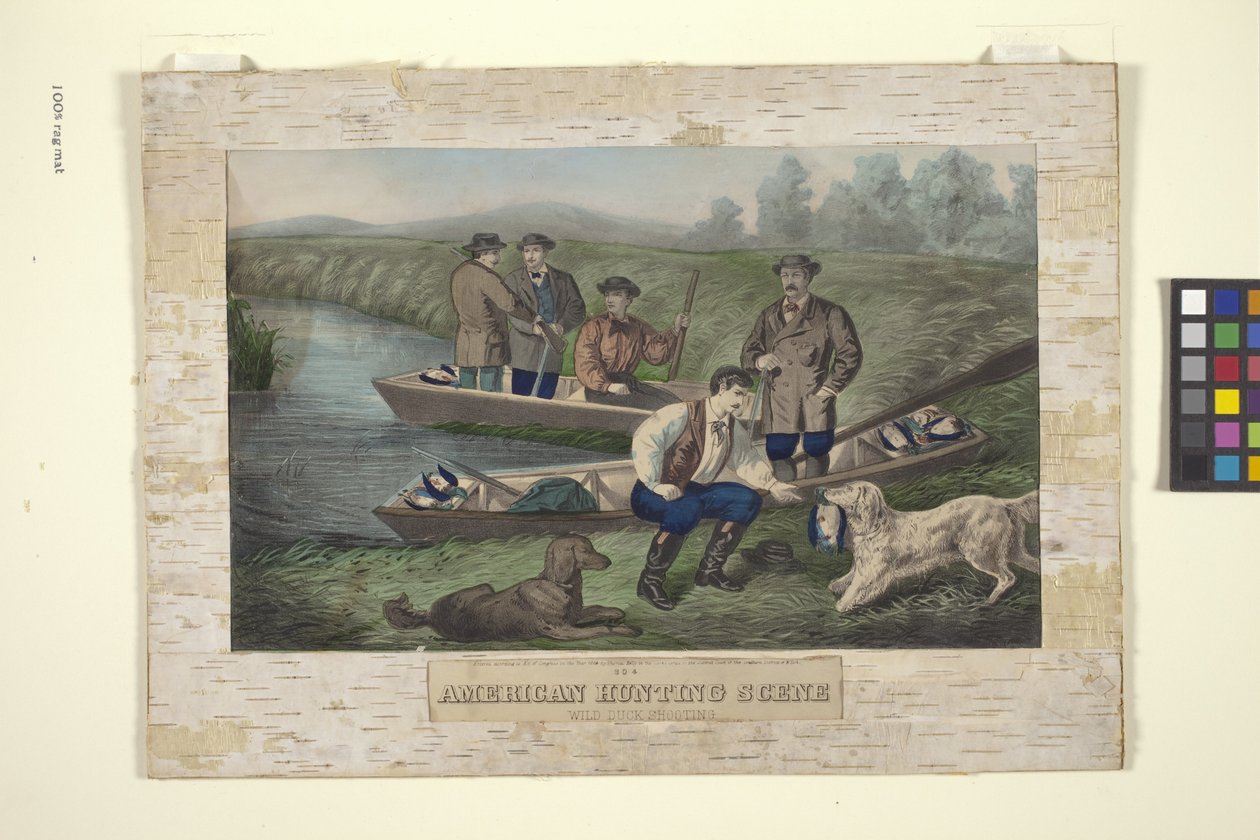 Polimento American Hunting Scene (litografia colorida à mão) autorstwa Unknown artist