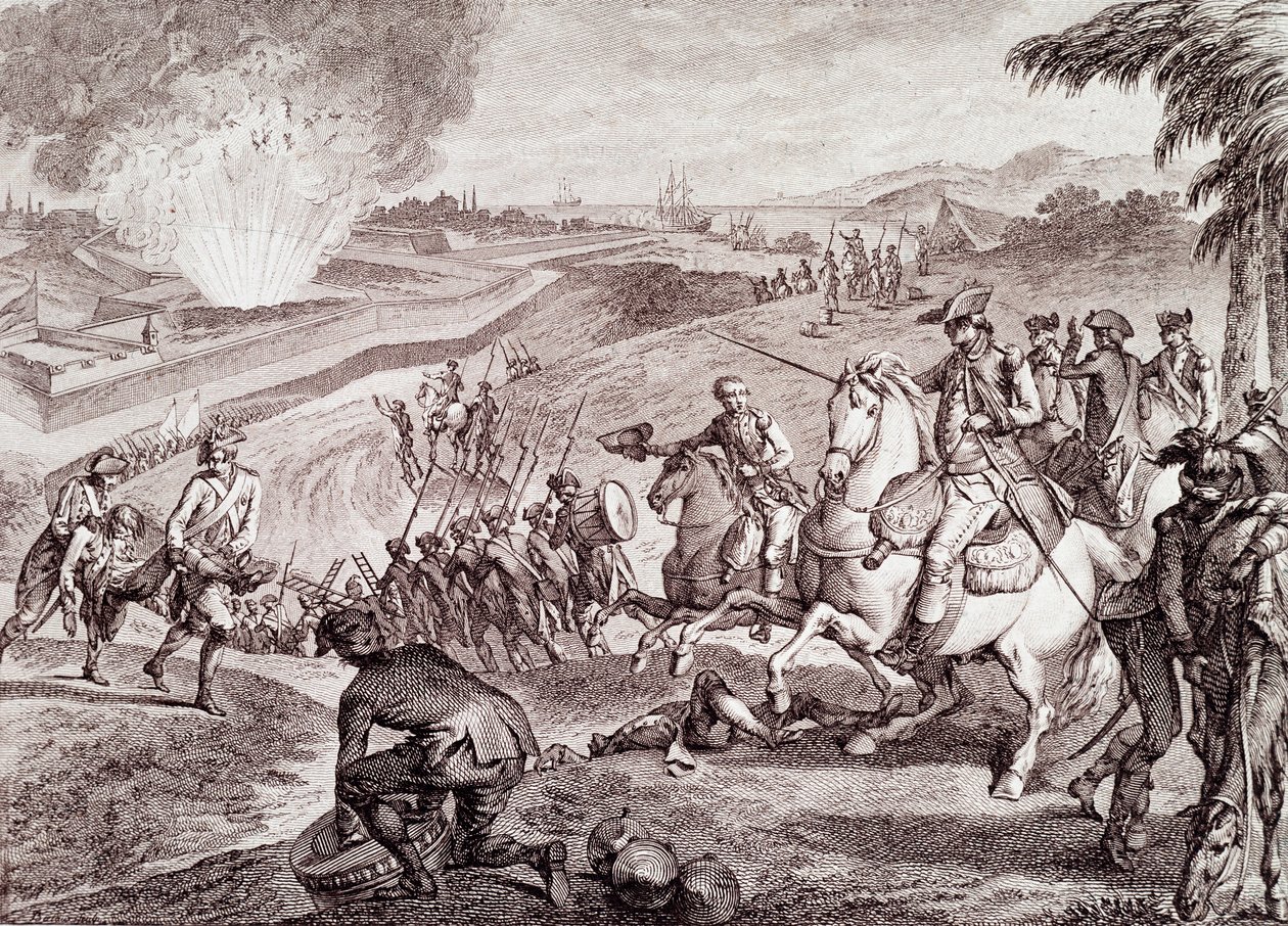 Wojna o niepodległość Stanów Zjednoczonych: Oblężenie Pensacoli i zwycięstwo armii hiszpańskiej (XIX w. grawerowanie) autorstwa Unknown artist