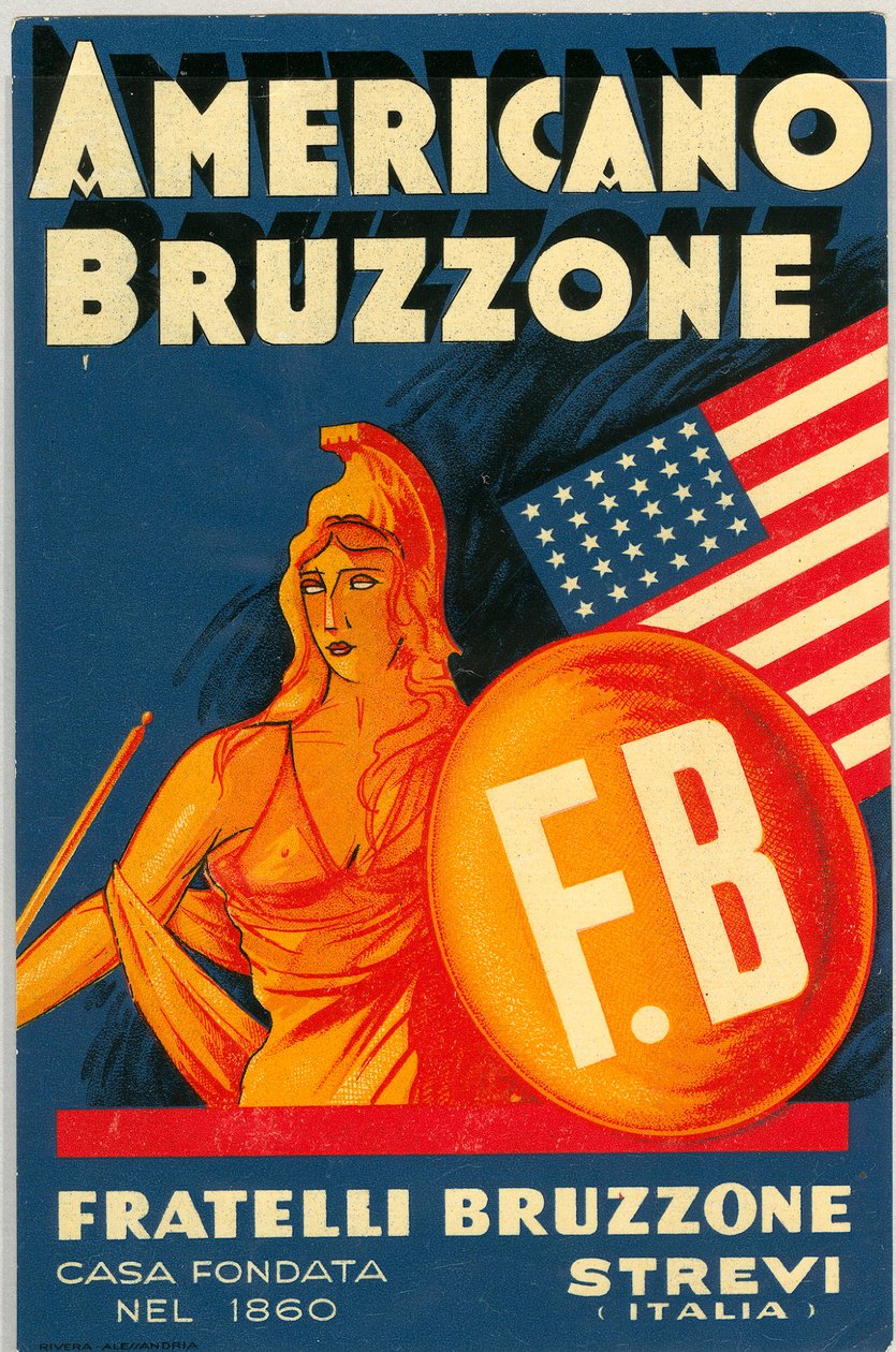 Reklama alkoholu Americano Bruzzone z amerykańską flagą (Chromolitografia, koniec XIX wieku) autorstwa Unknown artist
