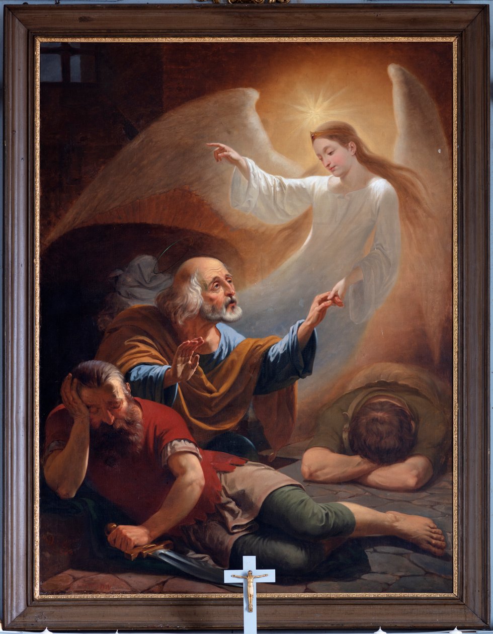 Anioł uwalnia św. Piotra z więzienia, rys. F. Devigne (?) autorstwa Unknown artist