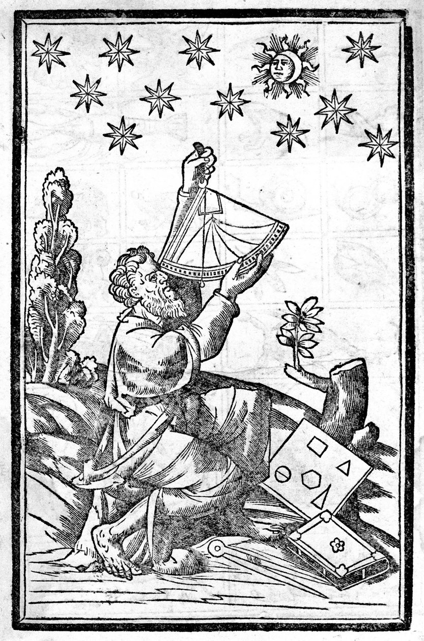 Astrolog podczas zaćmienia mierzy wysokość swoim sekstansem. autorstwa Unknown artist