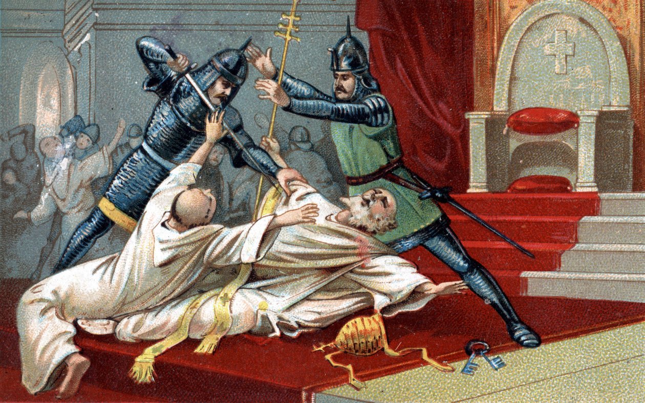 Bombardowanie Anagni. Pomocna pomoc Wilhelma z Nogaret, wysłana przez króla Francji Filipa IV Bela; 8 września 1303 zatrzymał papieża Bonifacego VIII w Anagni (Benedetto Caetani dit Bonifacio VIII autorstwa Unknown artist