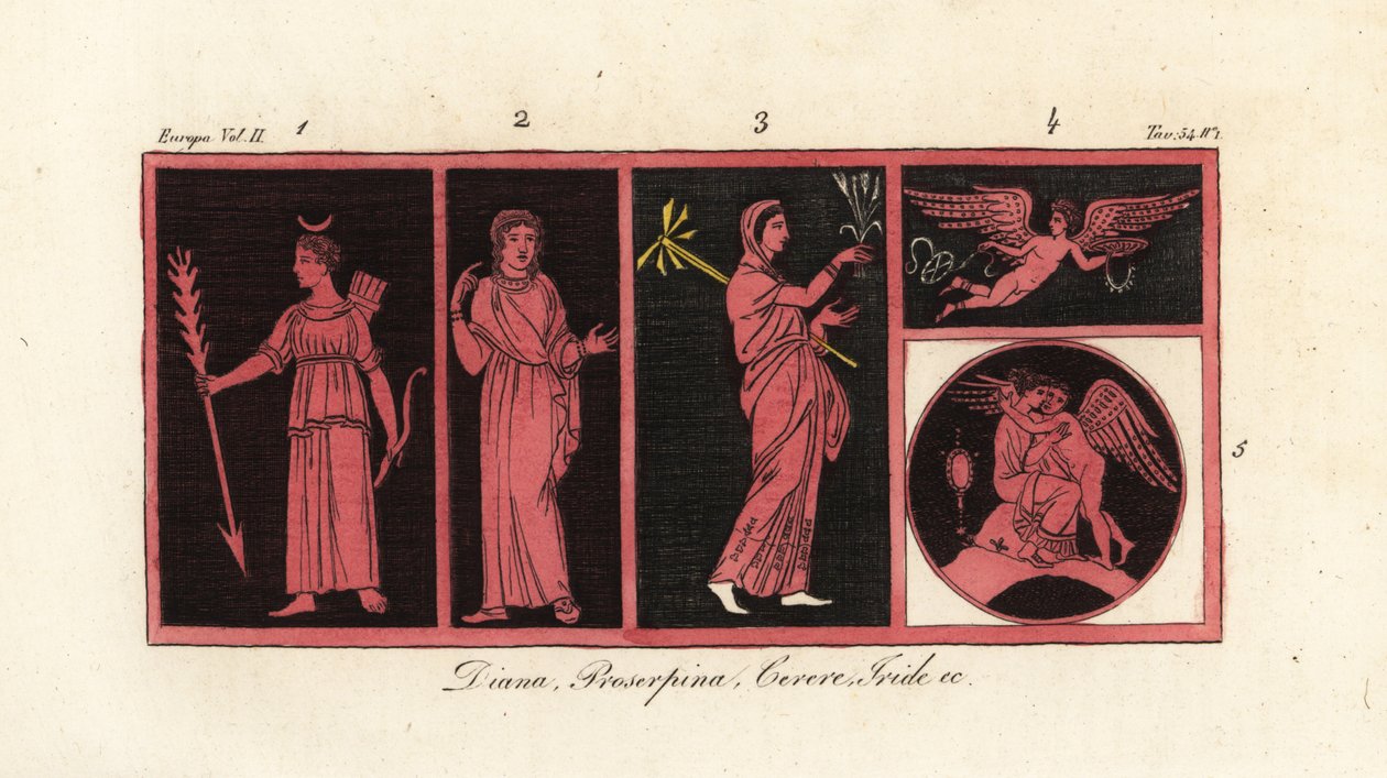 Starożytne boginie Diana 1, Prozerpina 2, Ceres 3, Iris 4, Wenus i Amor 5 autorstwa Unknown artist