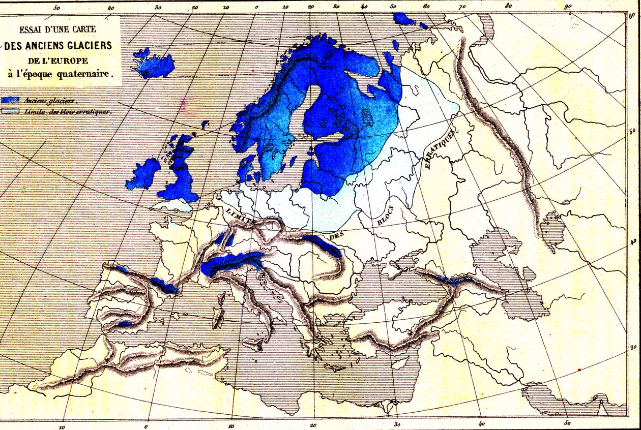 Starożytne lodowce Europy, obszar czwartorzędowy (rycina) autorstwa Unknown Artist