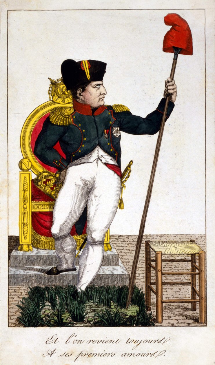 I zawsze wracamy do jego pierwszej miłości, karykatury o przejęciu władzy przez Napoleona I w 1815 r. (Odcinek na sto dni). autorstwa Unknown artist