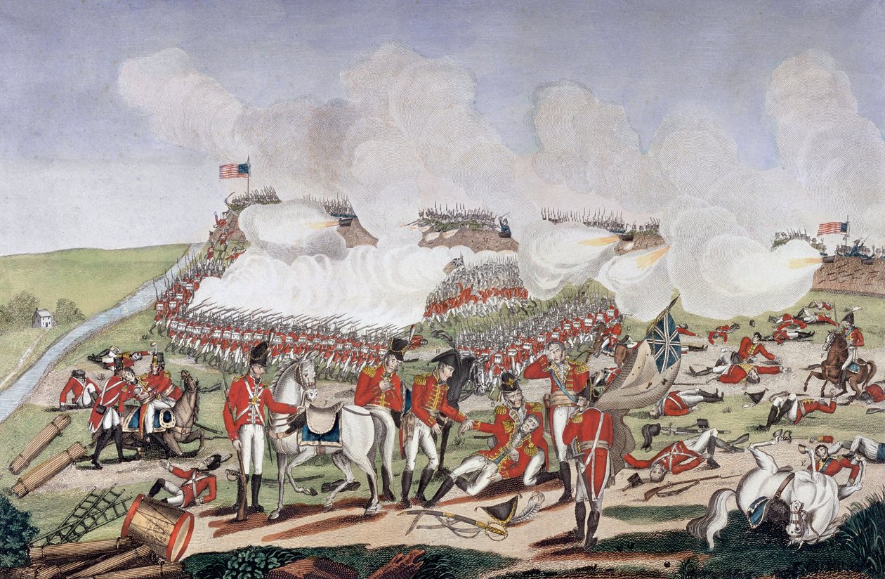 Anglo American War of 1812 (druga wojna o niepodległość): Śmierć generała Edwarda Pakenhama (1778-1815) podczas bitwy o Nowy Orlean (Luizjana, USA) autorstwa Unknown artist