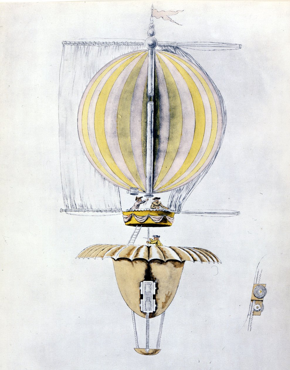 Anonimowy rysunek balonu sterowca żaglowego ze spadochronem stożkowym. autorstwa Unknown artist
