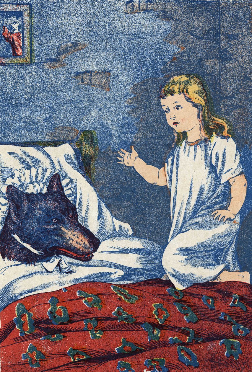 Anonimowa ilustracja do „Czerwonego Kapturka”, opowiadania Charlesa Perraulta (1628-1703), francuskiego pisarza. Zdjęcia Marcel Vagne, Jarville Nancy, bez daty (koniec XIX wieku). autorstwa Unknown artist